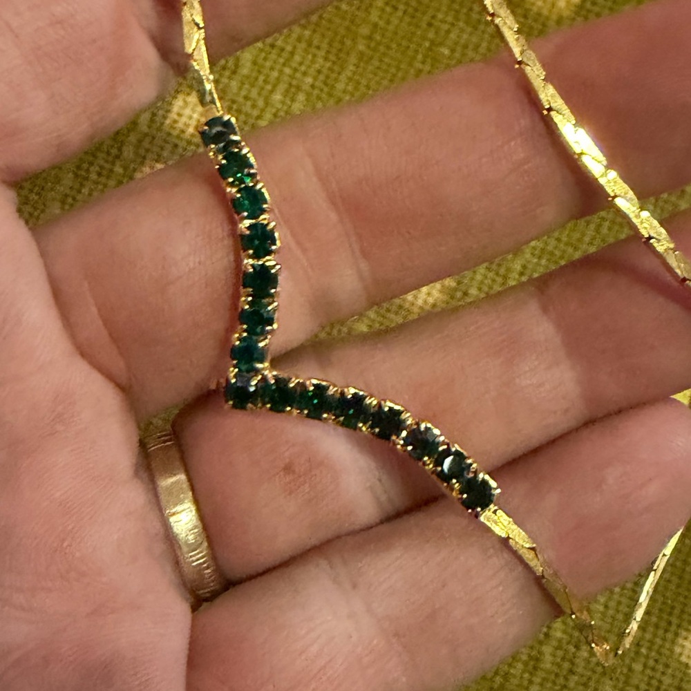 Gold-Plated Necklace with Emerald Green Stones